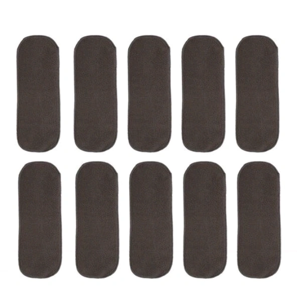 Longlife Reusable Washable Cotton Diaper Nappy Inserts Pad Wetfree 4 Layers Bamboo Charcoal Diaper Inserts Liners for Baby Boy, Baby Girl, Babies, Infants, Toddlers (Pack of 10, Black)  -  Black, Pack of10